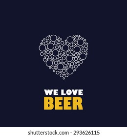 Beer poster. Germany oktoberfest event. Heart symbol from bubbles. Alcohol beverage. Eps10 vector illustration