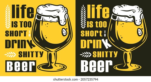 Beer poster with glass of beer for bar. Bar poster with advertising quote of craft beer for design of pab or brewery