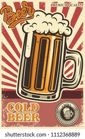 Beer poster in retro style. Beer objects on grunge background. Design element for card, flyer, banner, print, menu. Vector illustration