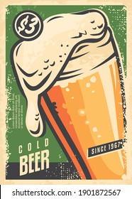 Beer Poster Wall Decor For Irish Pub Or Tavern. Retro Beer Flyer Vector Design Idea. Vintage Illustration With Glass Of Beer. Popular Alcoholic Drinks Theme.