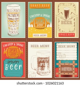 Beer Posters Set - Retro Placards for Pub, Bar or Restaurant. Vector Illustration.