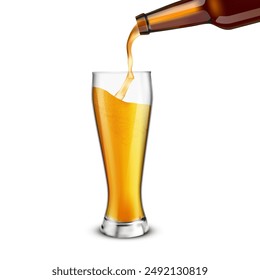 Beer is poured from a bottle into a glass. Vector illustration
