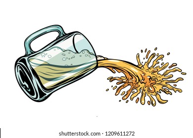 Beer is poured from the mug. Pop art retro vector illustration vintage kitsch