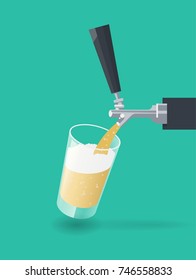 beer pouring from a tap into a glass, vector illustration