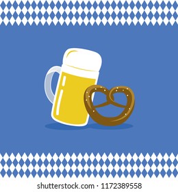 beer and pretzel with bavaria flag background vector illustration EPS10