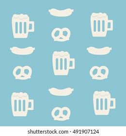 beer, pretzel and sausage background