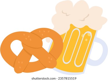 Beer with pretzel vector. Bavarian traditions