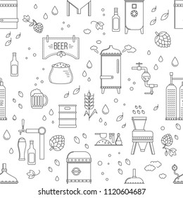 Beer production stage pattern seamless. Vector illustration