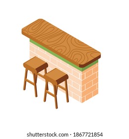 Beer pub bar counter with comfortable bar symbols isolated vector illustration