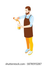 Beer pub bartender character with nice bar symbols isolated vector illustration