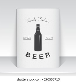 Beer pub. Brewing old school of vintage label. Sheet of white paper. Monochrome typographic labels, stickers, logos and badges. Flat vector illustration