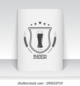 Beer pub. Brewing old school of vintage label. Sheet of white paper. Monochrome typographic labels, stickers, logos and badges. Flat vector illustration