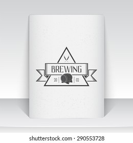 Beer pub. Brewing old school of vintage label. Sheet of white paper. Monochrome typographic labels, stickers, logos and badges. Flat vector illustration