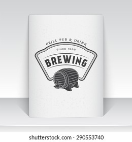 Beer pub. Brewing old school of vintage label. Sheet of white paper. Monochrome typographic labels, stickers, logos and badges. Flat vector illustration