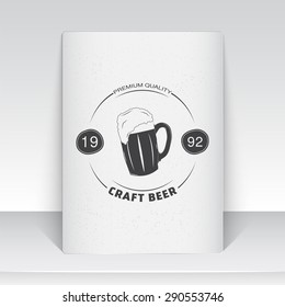 Beer pub. Brewing old school of vintage label. Sheet of white paper. Monochrome typographic labels, stickers, logos and badges. Flat vector illustration