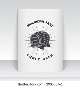 Beer pub. Brewing old school of vintage label. Sheet of white paper. Monochrome typographic labels, stickers, logos and badges. Flat vector illustration