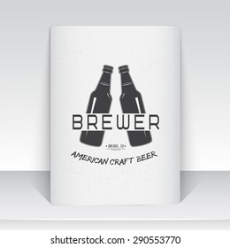 Beer pub. Brewing old school of vintage label. Sheet of white paper. Monochrome typographic labels, stickers, logos and badges. Flat vector illustration