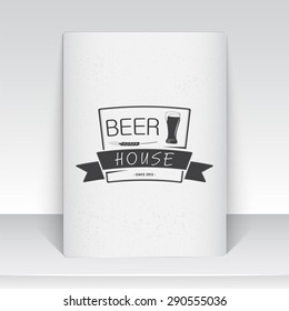 Beer pub. Brewing old school of vintage label. Sheet of white paper. Monochrome typographic labels, stickers, logos and badges. Flat vector illustration