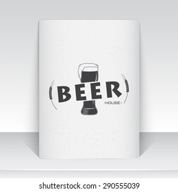 Beer pub. Brewing old school of vintage label. Sheet of white paper. Monochrome typographic labels, stickers, logos and badges. Flat vector illustration