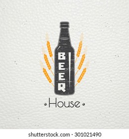 Beer pub. Brewing old school of vintage label. Old retro vintage grunge. Scratched, damaged, dirty effect. Typographic labels, stickers, logos and badges. Flat vector illustration