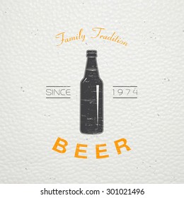 Beer pub. Brewing old school of vintage label. Old retro vintage grunge. Scratched, damaged, dirty effect. Typographic labels, stickers, logos and badges. Flat vector illustration