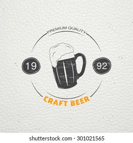 Beer pub. Brewing old school of vintage label. Old retro vintage grunge. Scratched, damaged, dirty effect. Typographic labels, stickers, logos and badges. Flat vector illustration