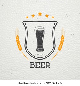 Beer pub. Brewing old school of vintage label. Old retro vintage grunge. Scratched, damaged, dirty effect. Typographic labels, stickers, logos and badges. Flat vector illustration