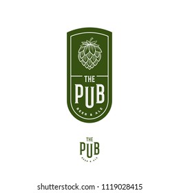 Beer Pub emblem. Hop cone logo. Craft Beer logotype. Engraving hop cones. Monochrome option.