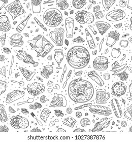 Food Sausages Seamless Pattern Hand Drawn Stock Vector (Royalty Free ...