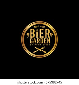 Beer pub  golden vector logo design template. Luxury restaurant emblem (badge, label, sign, symbol, icon)