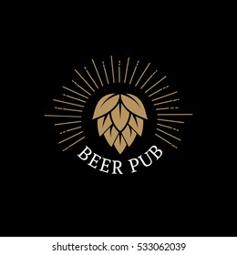 Beer Pub hand drawn lettering logo, label, badge for bar, beer festival, pub, brewery. Isolated on black background. Vector illustration.