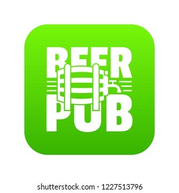 Beer pub icon green vector isolated on white background