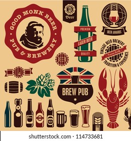 Etiquetas de cerveja pub, emblemas e ícones coleção. Marca de cerveja Monk.