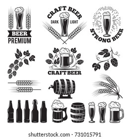 Beer pub labels set. Logo design elements. Brewery beer label, brewery logo and badge, vector illustration