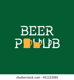 beer pub letter & mug logo in flat style vector