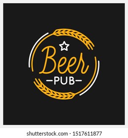 Beer pub logo. Round linear logo of beer on black background