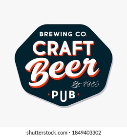 Beer Pub logotype. Brewing Company emblem. Composition from beautiful letters on figured sign board. Vintage style.