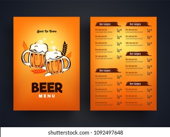 Beer pub menu card design, Beverage menu card template.