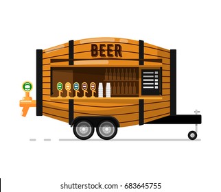 Beer Pub Outdoor Service Icon. Street Fast Food Truck, Takeaway Restaurant, Urban Catering, Market In Street Isolated Vector Illustration In Flat Style.