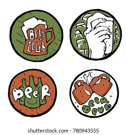 Beer pub posters, stickers, emblems. Beer cups.