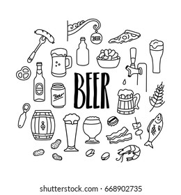 Beer and pub related hand drawn doodle icons.