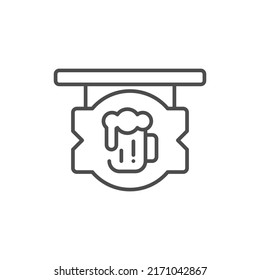 Icono vectorial del tablero de anuncios de cerveza. señal plana de línea para concepto móvil y diseño web. Señal PUB con icono de la línea de jarra de cerveza. Símbolo, ilustración del logotipo. Gráficos vectoriales