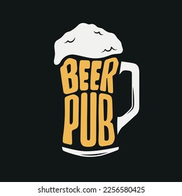 Beer pub typography. Vector vintage lettering illustration. Chalkboard design element for beer pub. Beer advertising.