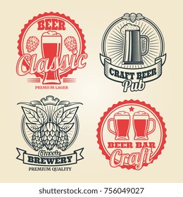 Beer and pub vintage label set. Retro badge and emblem. Vector illustration