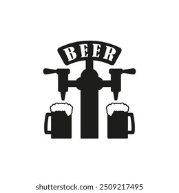 Bomba de cerveza con grifo y mango. Verter en la taza de cerveza. Ilustración vectorial sobre fondo blanco.