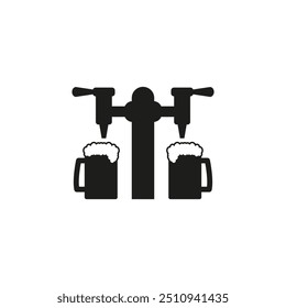 Beer pump with tap and handle. Pouring in beer mug. Vector illustration on white background.