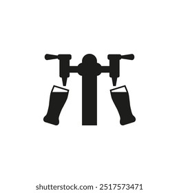 Beer pump with tap and handle. Pouring in beer glasses. Vector illustration on white background.