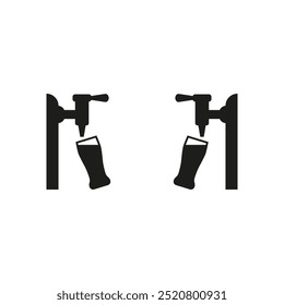 Beer pump with tap and handle. Pouring in beer glasses. Vector illustration on white background.
