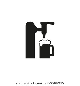 Beer pump with tap and handle. Pouring in beer mug. Vector illustration on white background.