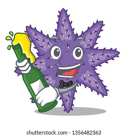 With beer purple starfish the cartoon above sand